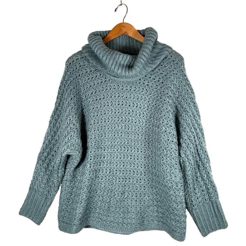 Pink Rose Womens Size L Blue Grey Dolman Sleeve Cowl Neck Sweater Soft Comfy